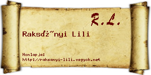Raksányi Lili névjegykártya